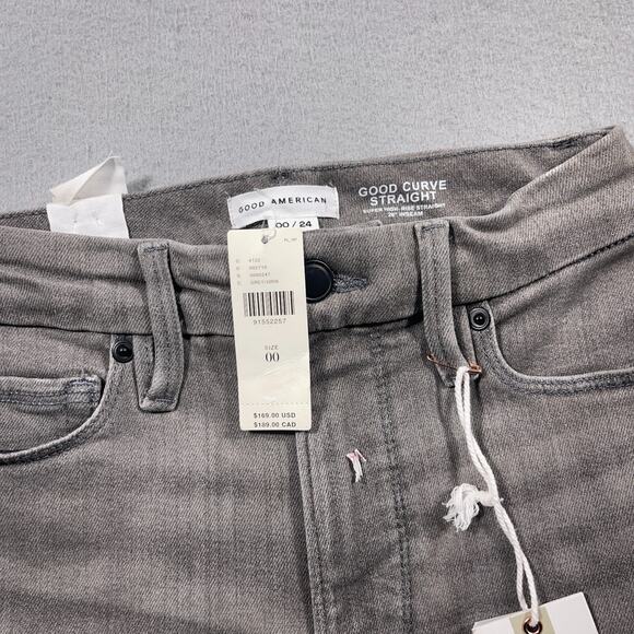 Good American Jeans Women 00/24 Good Curve Straight Gray Super High Rise 28" Ins - Picture 6 of 11